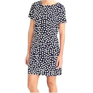 J.Crew Factory Navy White Polka-Dot Short Sleeve Round Neck Shift Dress Size 6